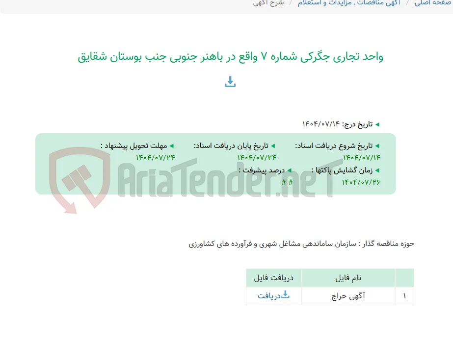 واحد تجاری جگرکی شماره 7 واقع در باهنر جنوبی جنب بوستان شقایق