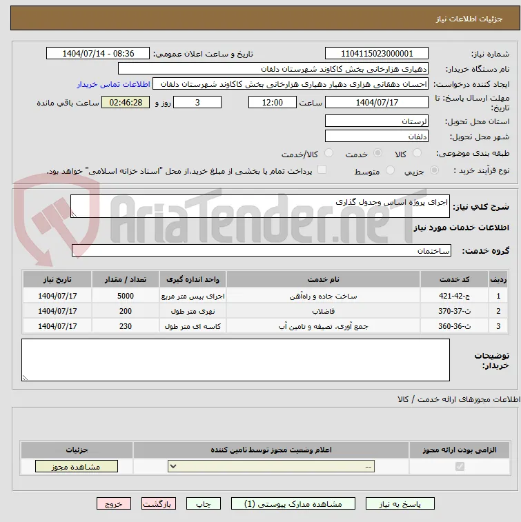 اجرای پروژه اساس وجدول گذاری