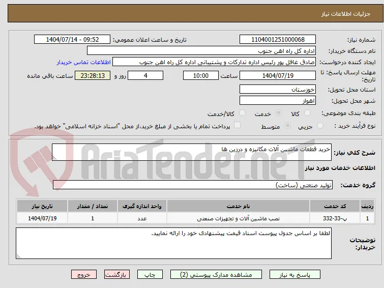 خرید قطعات ماشین آلات مکانیزه و درزین ها 