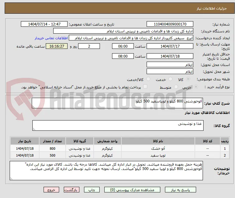 آلوخورشتی 800 کیلو و لوبیاسفید 500 کیلو