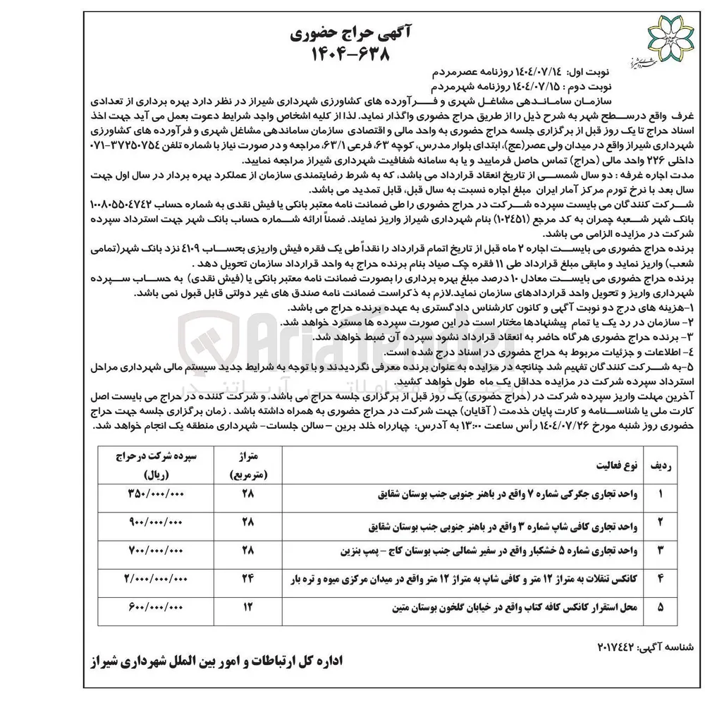 واحد تجاری کافی شاپ