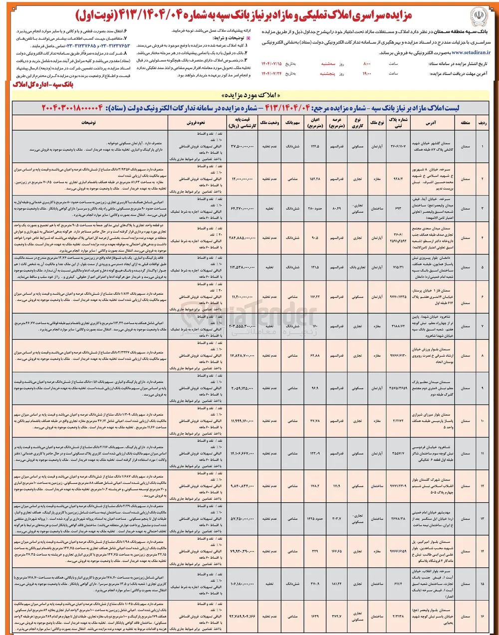 فروش املاک و مستغلات در 16 ردیف با کاربری تجاری -مغازه-مسکونی و....