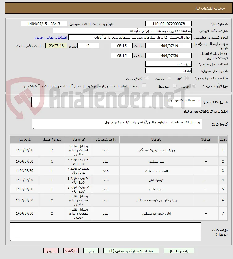 سرسیلندر کامیون رنو