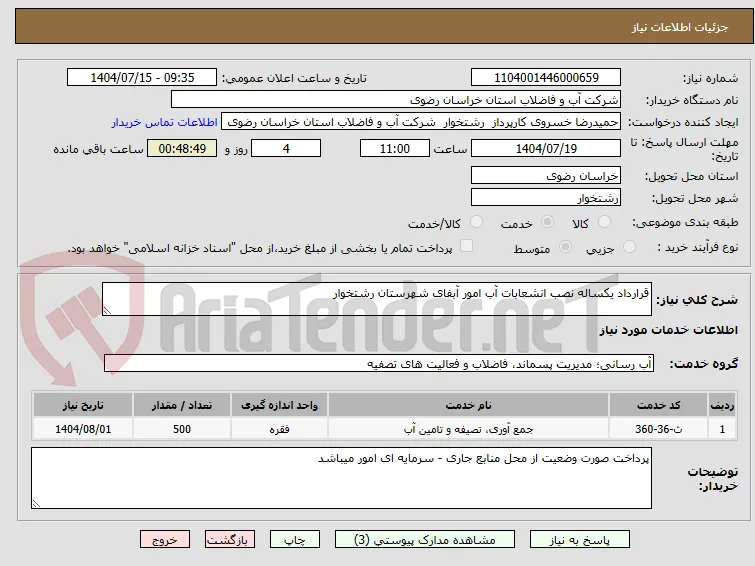 قرارداد یکساله نصب انشعابات آب امور آبفای شهرستان رشتخوار