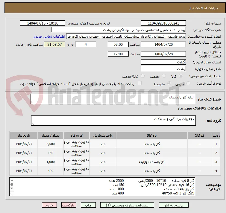 انواع گاز پانسمان