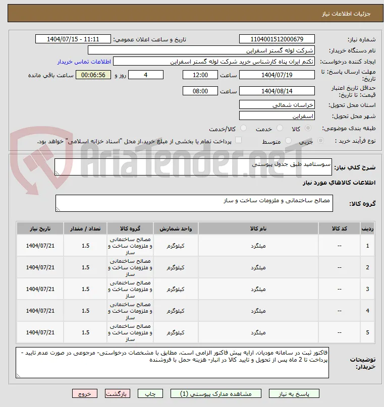 سوستامید طبق جدول پیوستی