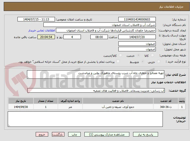تهیه مصالح و حفاری چاه آب شرب روستای ماهورک بوئین و میاندشت