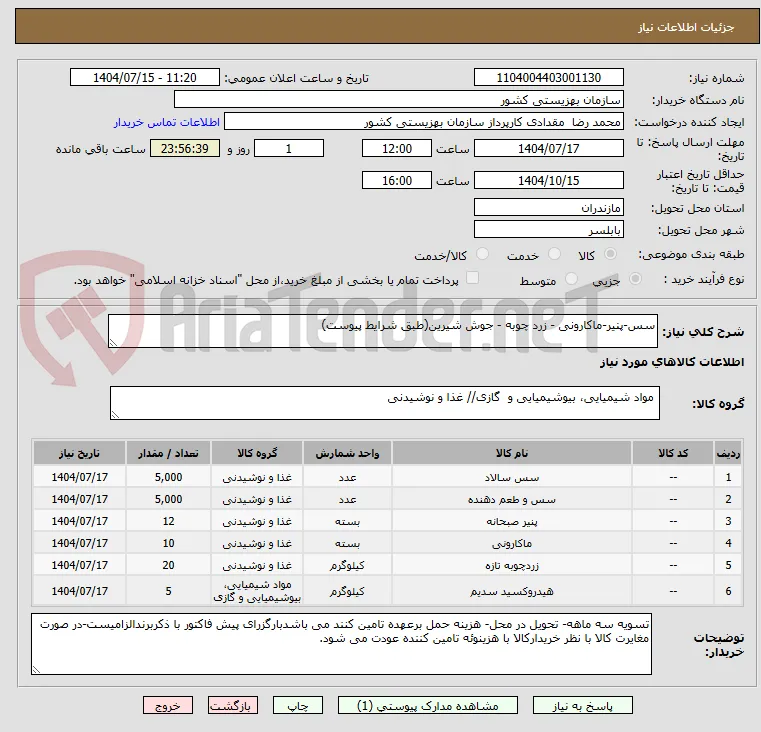 سس-پنیر-ماکارونی - زرد چوبه - جوش شیرین(طبق شرایط پیوست)