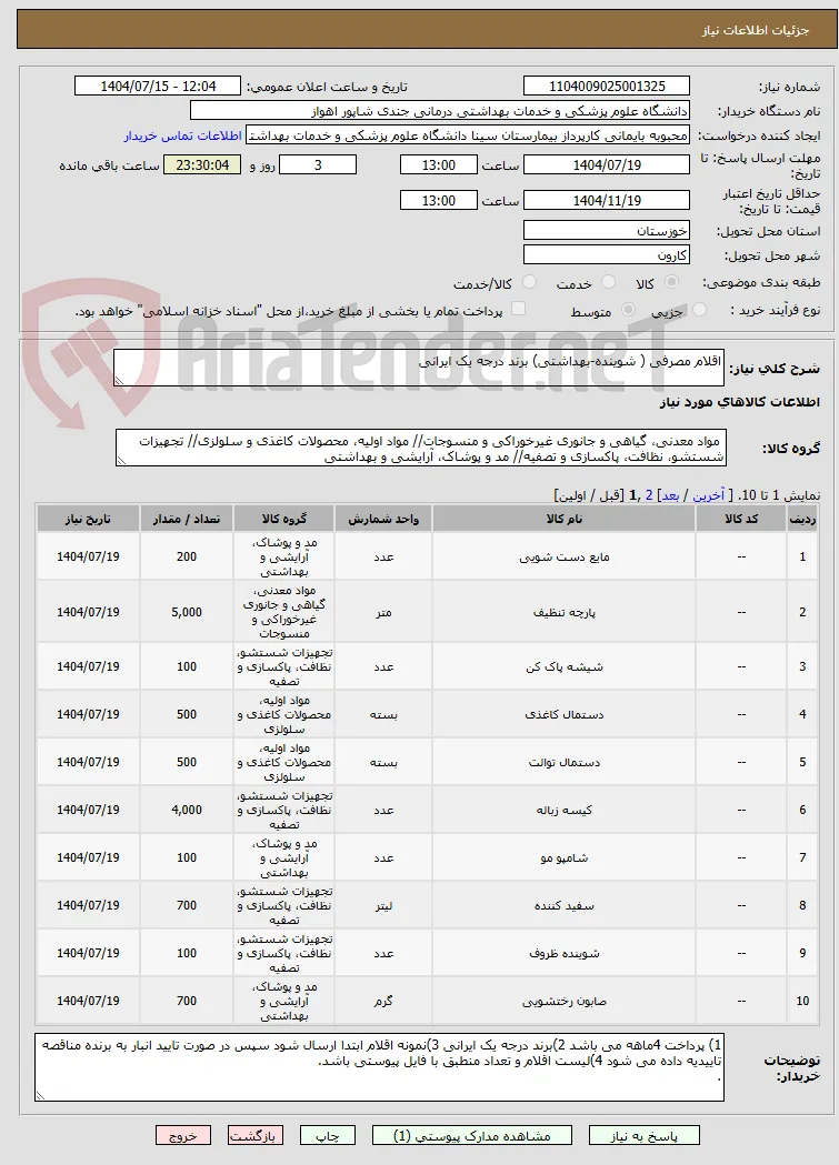 اقلام مصرفی ( شوینده-بهداشتی) برند درجه یک ایرانی  