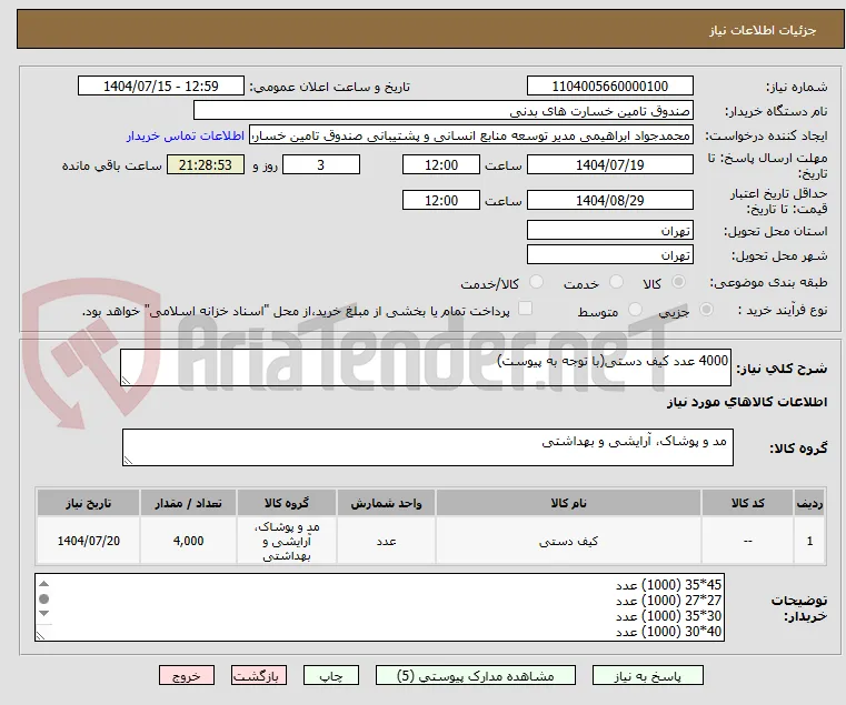 4000 عدد کیف دستی(با توجه به پیوست)