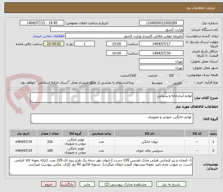لوازم آبدارخانه و پذیرایی