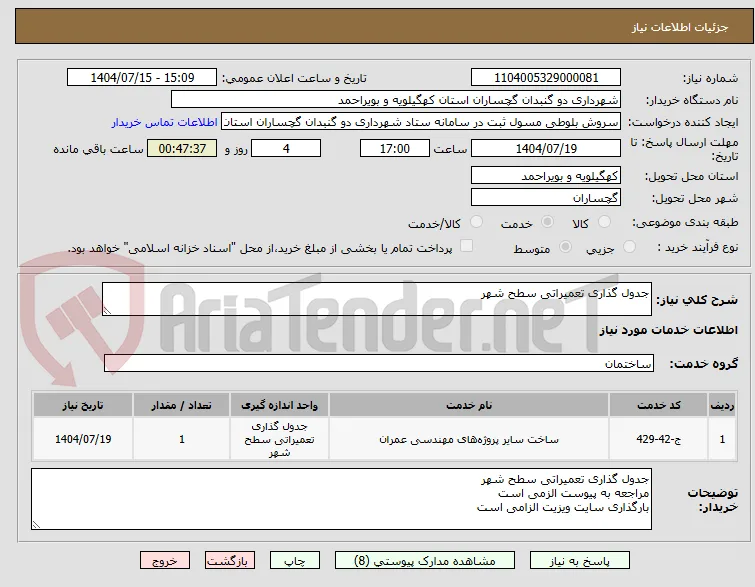 جدول گذاری تعمیراتی سطح شهر