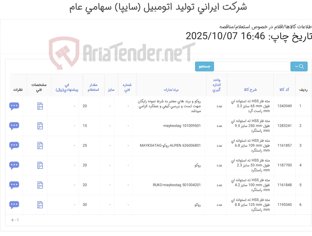 مته ‎فلز‏ ‎HSS‏ ‎ته استوانه ای