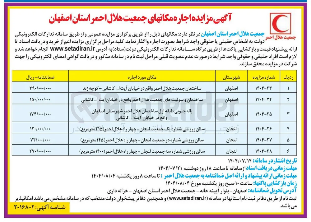 اجاره ساختمان جمعیت هلال احمر