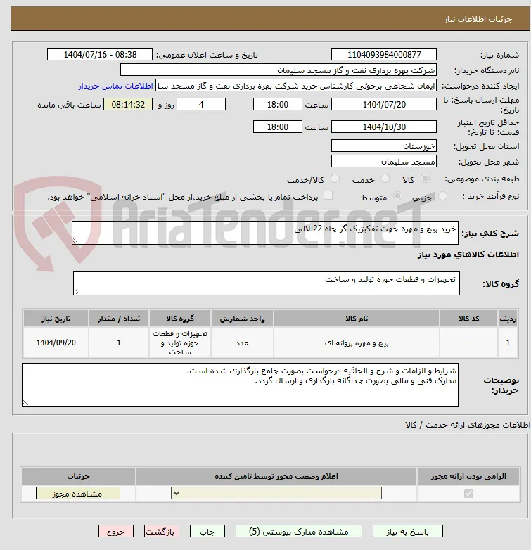 خرید پیچ و مهره جهت تفکبژیک گر چاه 22 لالی