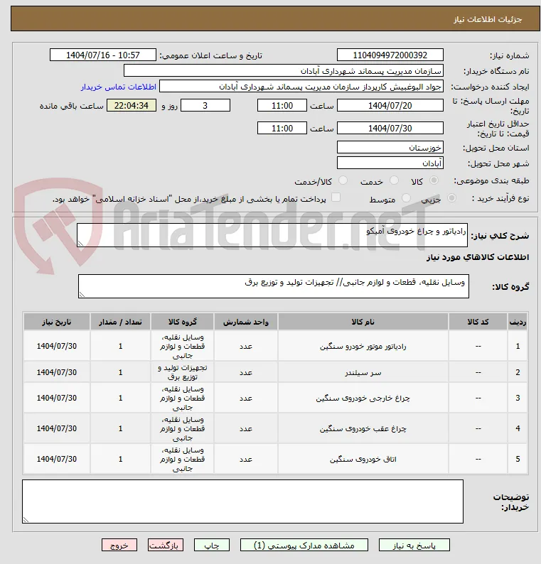 رادیاتور و چراغ خودروی آمیکو