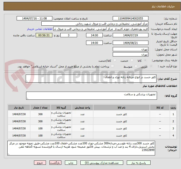 کاور جسد در انواع مردانه زنانه نوزاد و اطفال