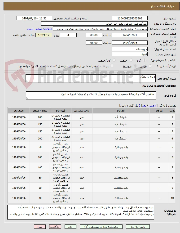 انواع شیلنگ