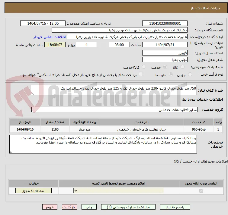 750 متر طول جدول کانیو -230 متر طول جدول تک و 125 متر طول جدول نهر روستای ابباریک