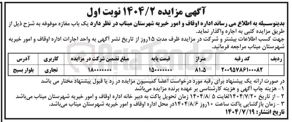 اجاره یک باب مغازه موفوفه