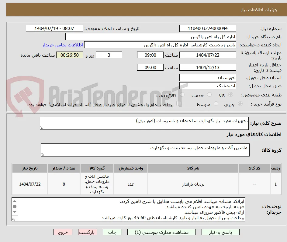 تجهیزات مورد نیاز نگهداری ساختمان و تاسیسات (امور برق)