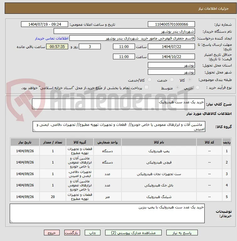 خرید یک عدد ست هیدرولیک 