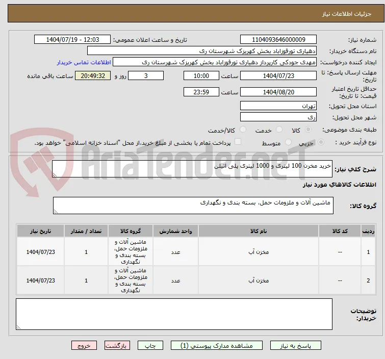 خرید مخرن 100 لیتری و 1000 لیتری پلی اتیلن