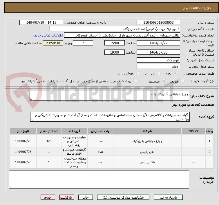 چراغ خیابانی گلنور35 وات