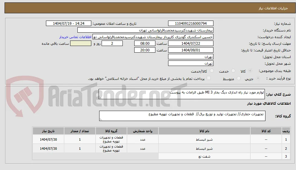 لوازم مورد نیاز راه اندازی دیگ بخار mi3 