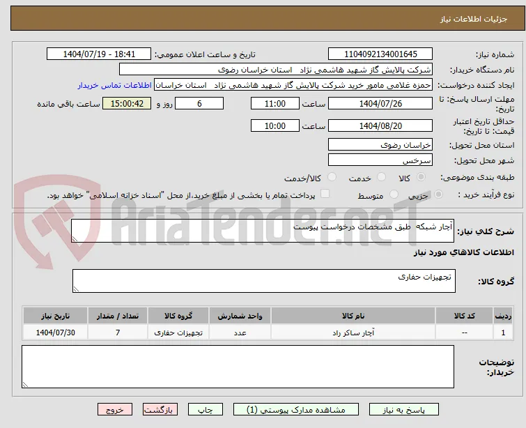 آچار شبکه  طبق مشخصات درخواست پیوست 