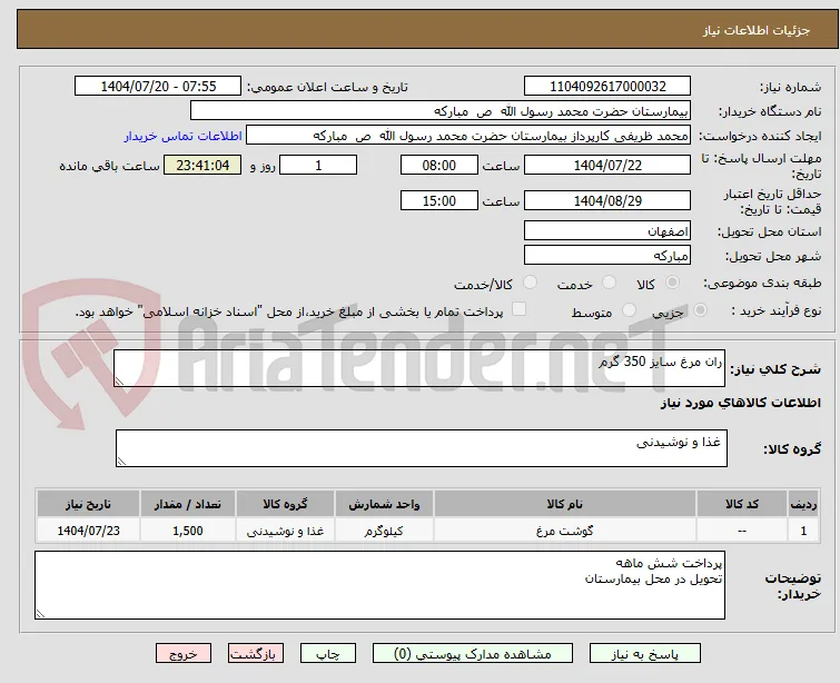 ران مرغ سایز 350 گرم 