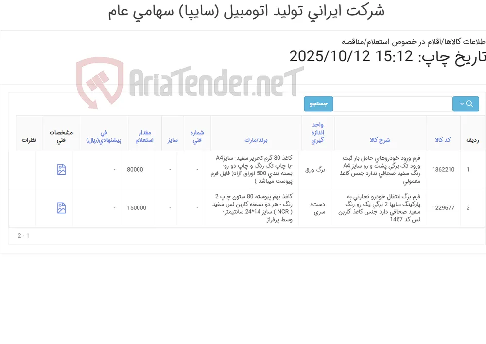 اقلام چاچی اختصاصی سایپا