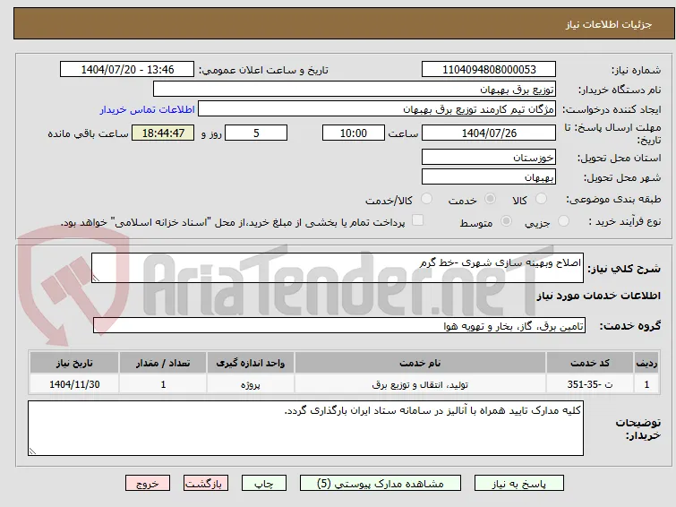 اصلاح وبهینه سازی شهری -خط گرم 