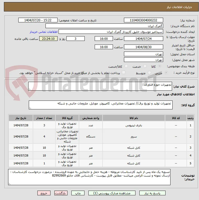 تجهیزات حوزه فناوری