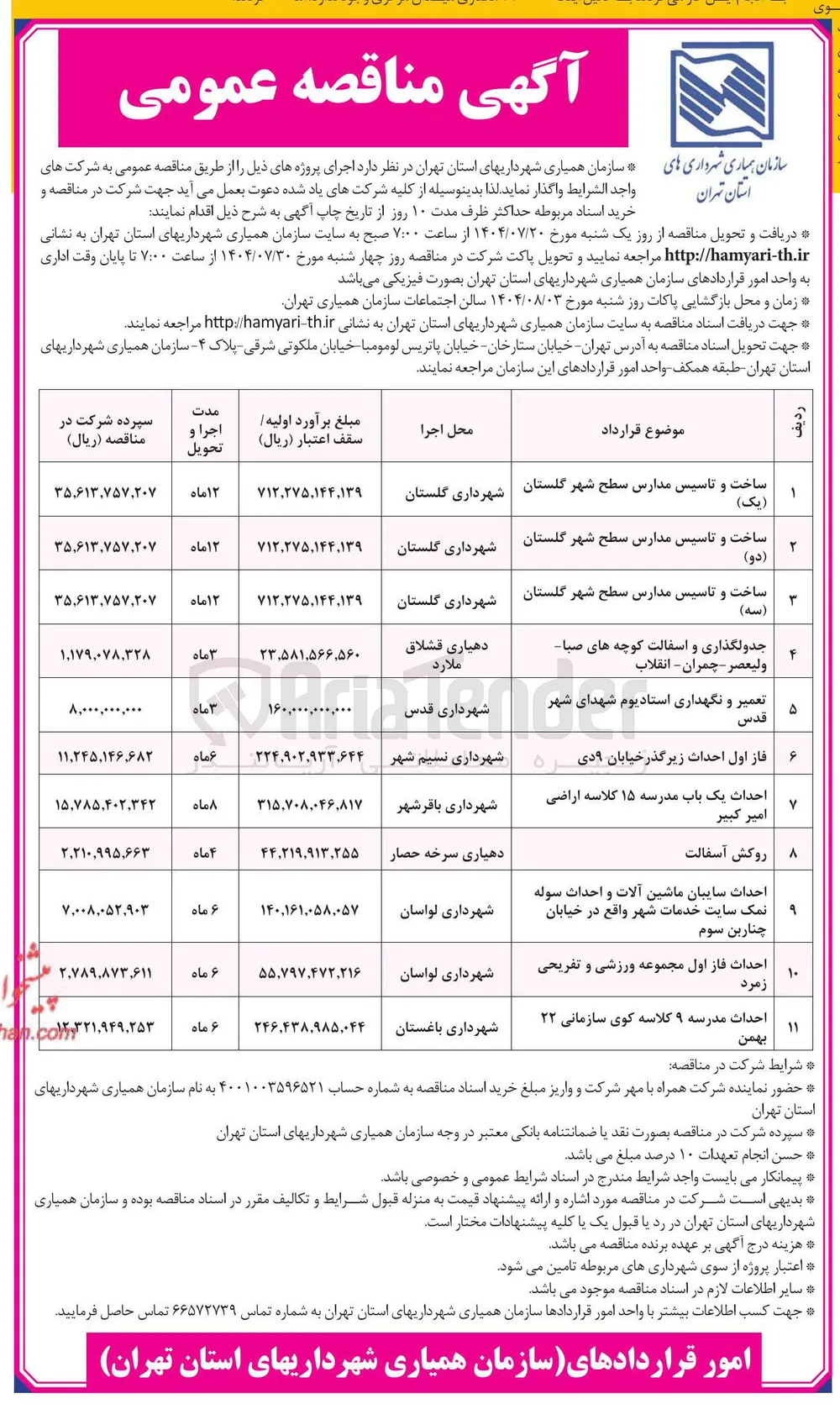واگذاری احداث فاز اول مجموعه ورزشی و تفریحی زمرد 
