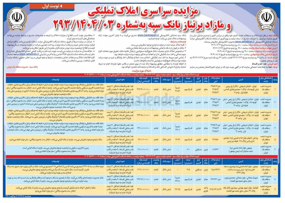 فروش املاک در 9 ردیف با کاربری تجاری - مسکونی