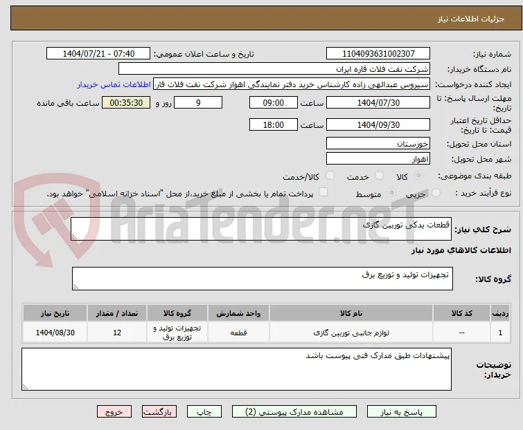 قطعات یدکی توربین گازی