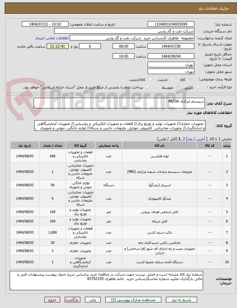 سیستم مرکزی PA/GA