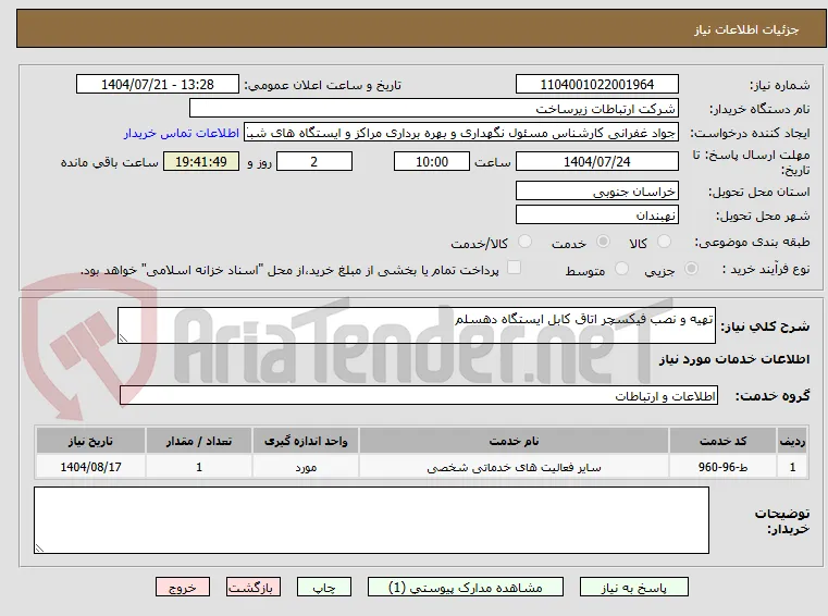 تهیه و نصب فیکسچر اتاق کابل ایستگاه دهسلم