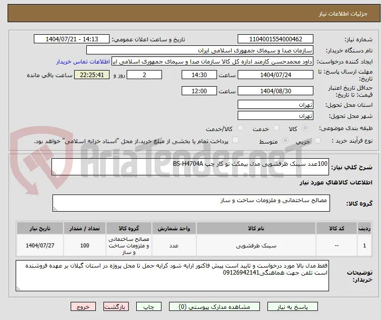 100عدد سینک ظرفشویی مدل بیمکث تو کار چپ BS-H4704A