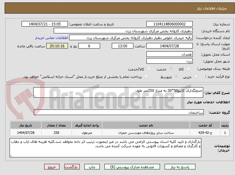 جدولگذاری کانیو50*30 به متراژ 250متر طول