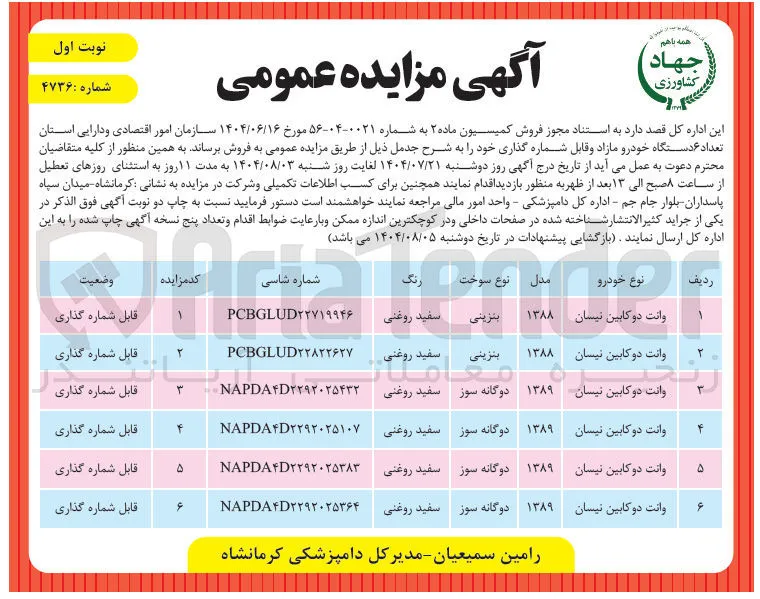 فروش 6 دستگاه وانت دو کابین  نیسان