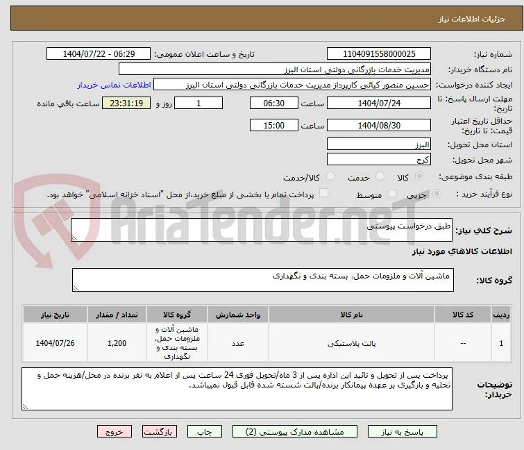 طبق درخواست پیوستی