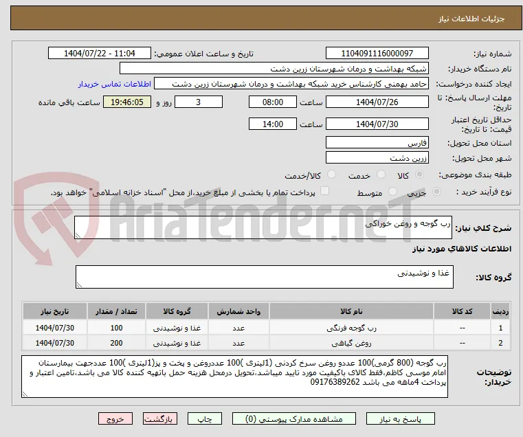 رب گوجه و روغن خوراکی