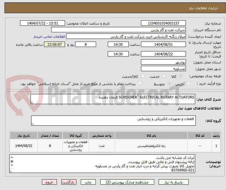 SCHISCHEK" ELECTRICAL ROTARY ACTUATORS فرمان دهنده