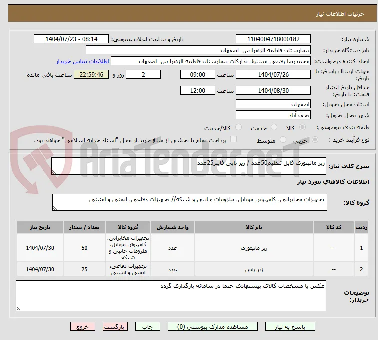 زیر مانیتوری قابل تنظیم50عدد / زیر پایی فایبر25عدد