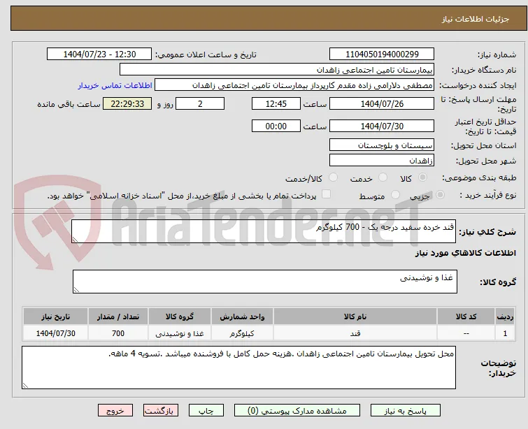 قند خرده سفید درجه یک - 700 کیلوگرم