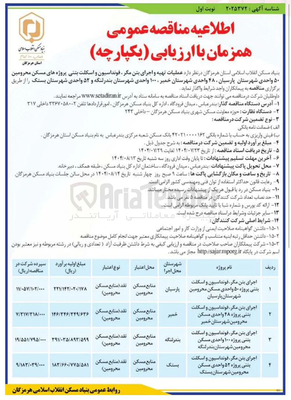 اجرای بتن مگر فونداسیون و اسکلت بتنی پروژه ۵۲ واحدی