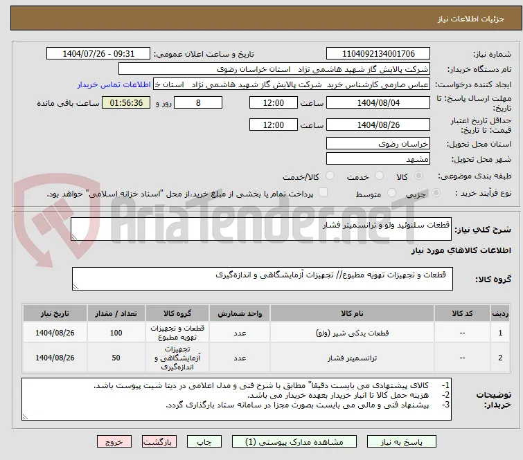 قطعات سلنوئید ولو و ترانسمیتر فشار