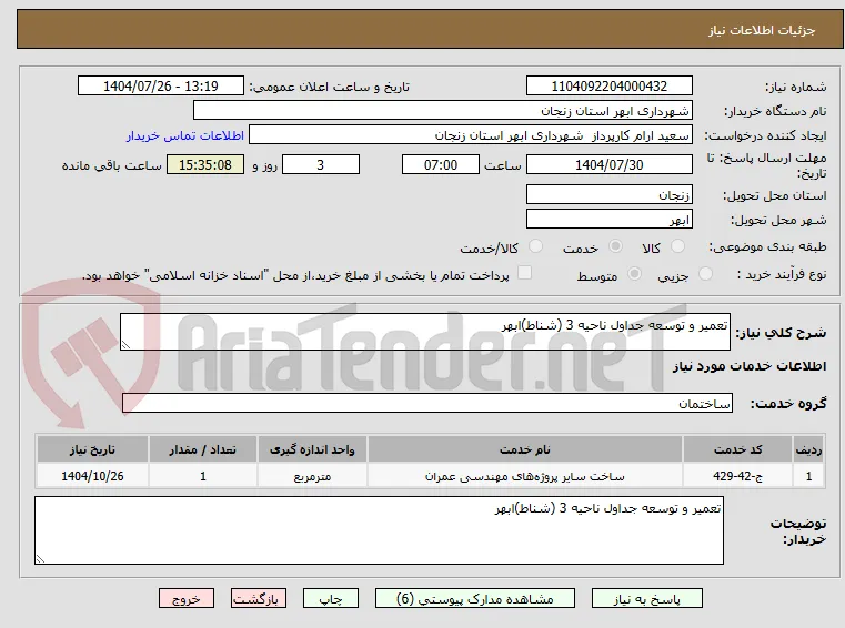 تعمیر و توسعه جداول ناحیه 3 (شناط)ابهر